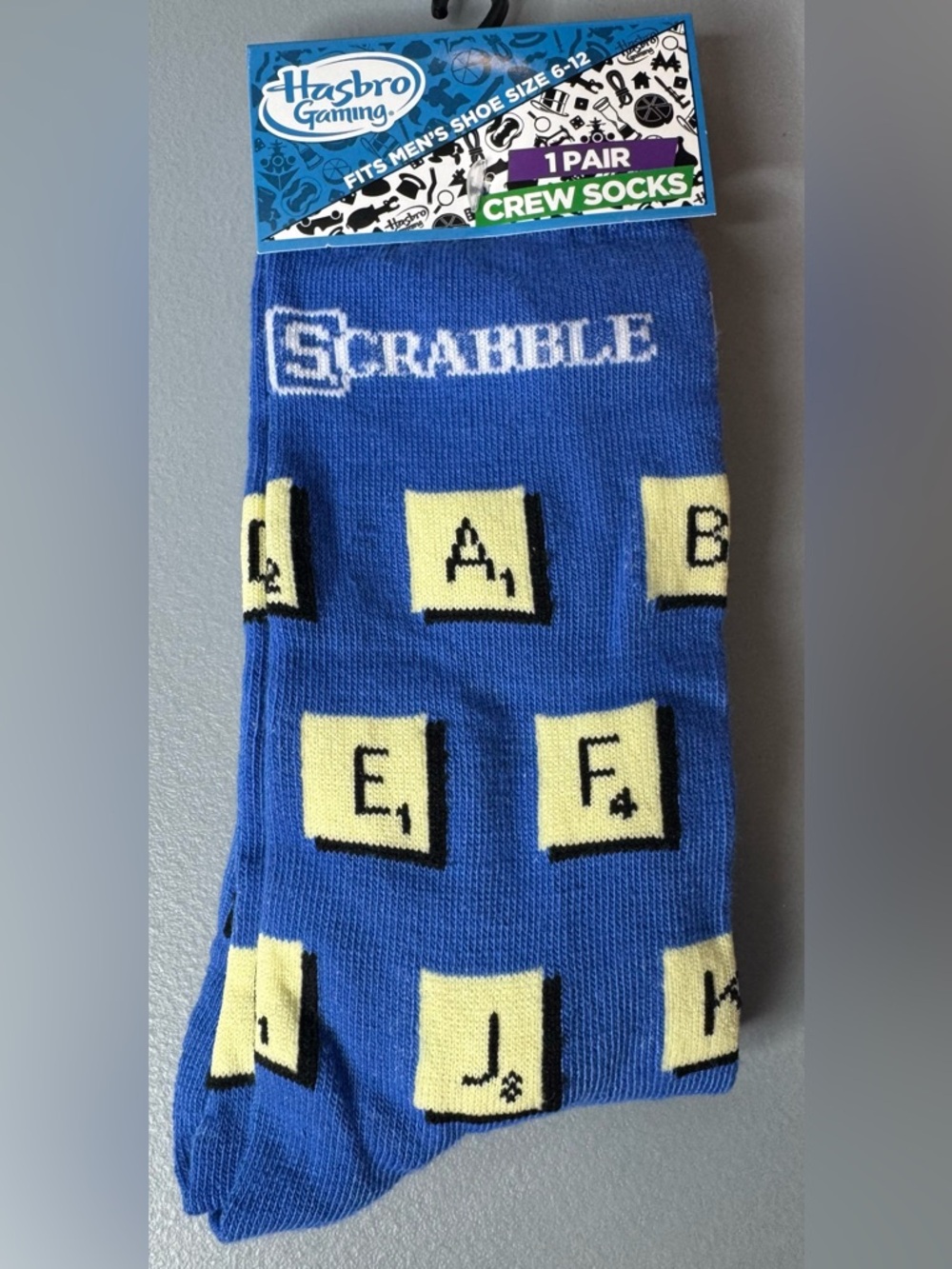Hasbro Gaming Scrabble letter tiles graphic print Crew Socks unisex game night